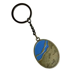 Footprints in the Sand Christian Keychain Bronze Tone Metal Blue Water Assent 4"